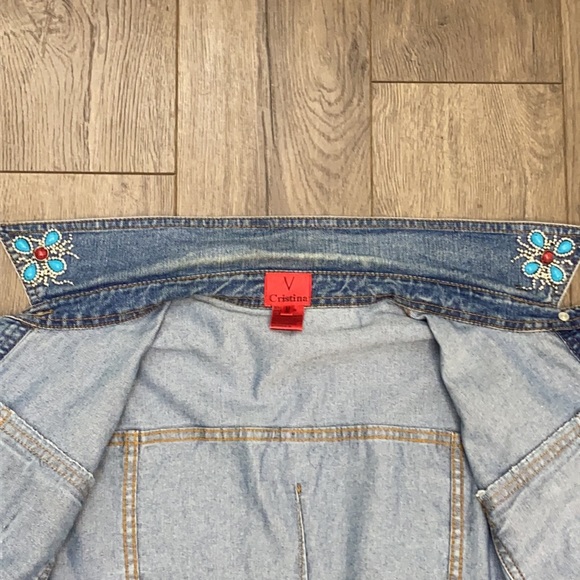 V Christina Women's Medium Blue Southwestern Influenced Jean Jacket - Picture 4 of 10